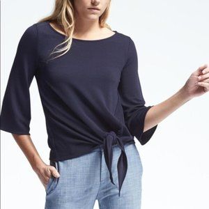 BANANA REPUBLIC | Tie Front Navy Blue Blouse 3/4 Length Sleeve Top Shirt